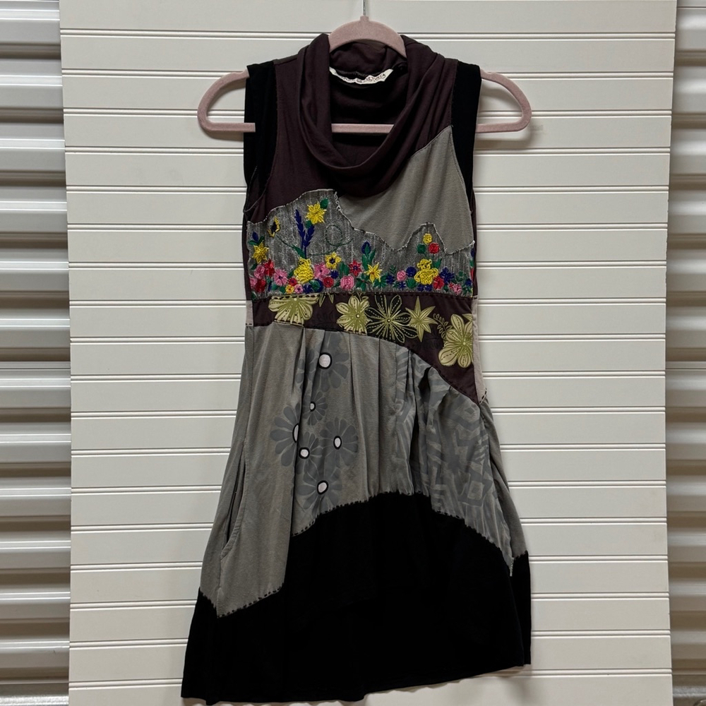Savage Culture Patchwork Floral Embroidery Cowl Neck Art To Wear Dress Size S
